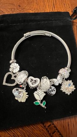 Silver Charm Bangle Bracelet