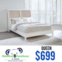Bexhill Upholstered Queen Panel Bed White