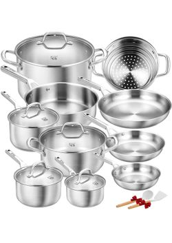 KOCH SYSTEME CS Stainless Steel Cookware Set 17 Piece with 5 Layer Base, Professional 18/10 Stainless Steel Pots and Pans Set, Oven Safe, Induction Re