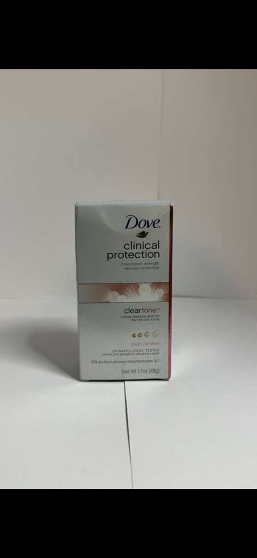 Dove Clinical Protection ClearTone Skin Renew Antiperspirant & Deodorant.