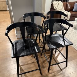 Set of 4 Black Wooden (Counter Height) Bar Stools