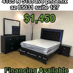 Queen size led bedroom set with pillow top mattress and Boxspring brand new