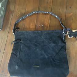 Brand New Union Code Black Genuine Leather Hobo Messenger Bag Studded Strap