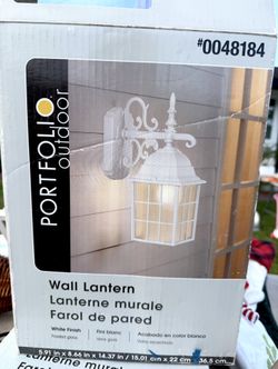 Portfolio White Outdoor Wall Lantern Light Fixture Frosted Glass Exterior Porch Sconce New