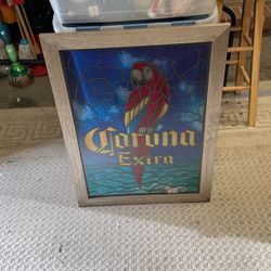 Corona Beer Colorful Parrot Mirror Has Some Paper Loss At Bottom  24” W 32” H