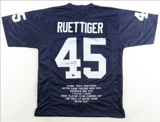Rudy Ruettiger Signed Career Highlight Stat Jersey