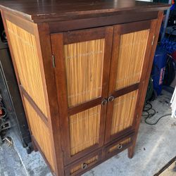 Vintage Bamboo Wood Armoire Cabinet 30x24x48