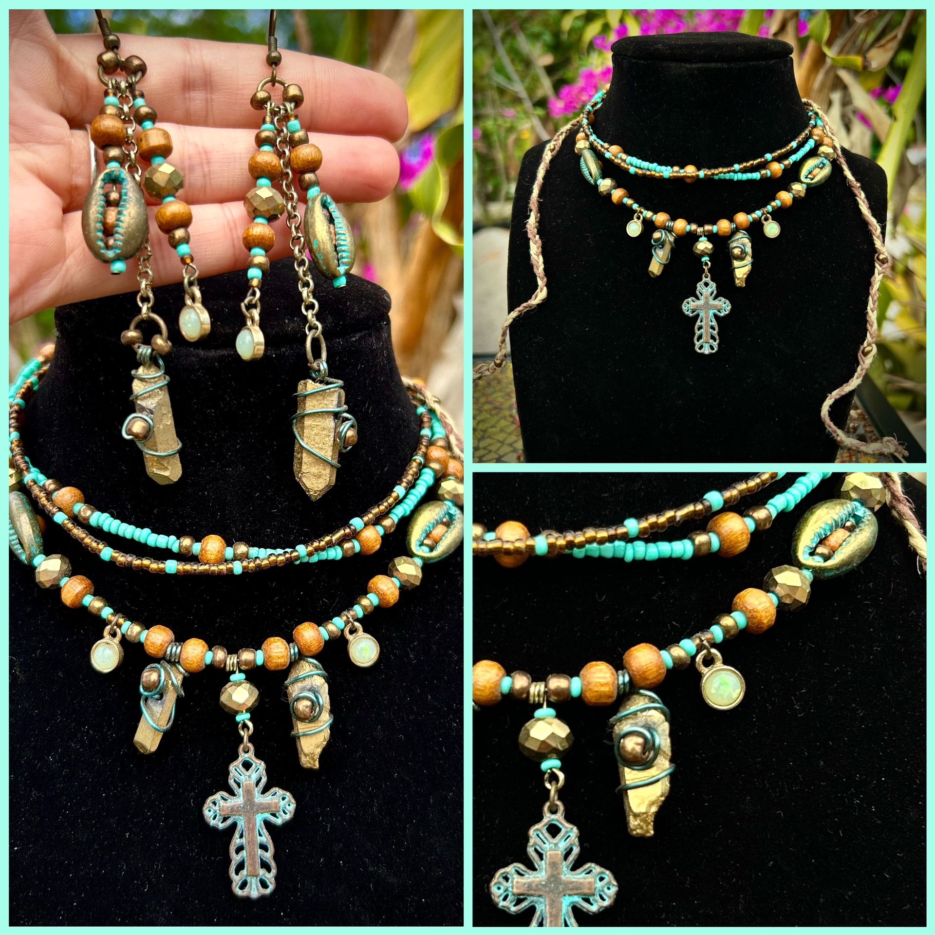 Handcrafted Turquoise Cross Choker Necklace