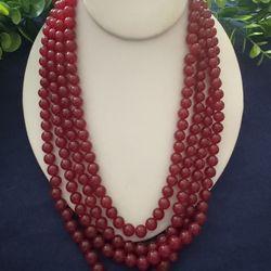 Vintage Stunning 4 Strand Red Onyx Necklace - Adjustable  