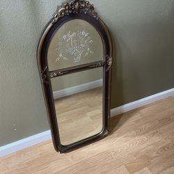 Antique French Style Etched Mirror 35”x15”