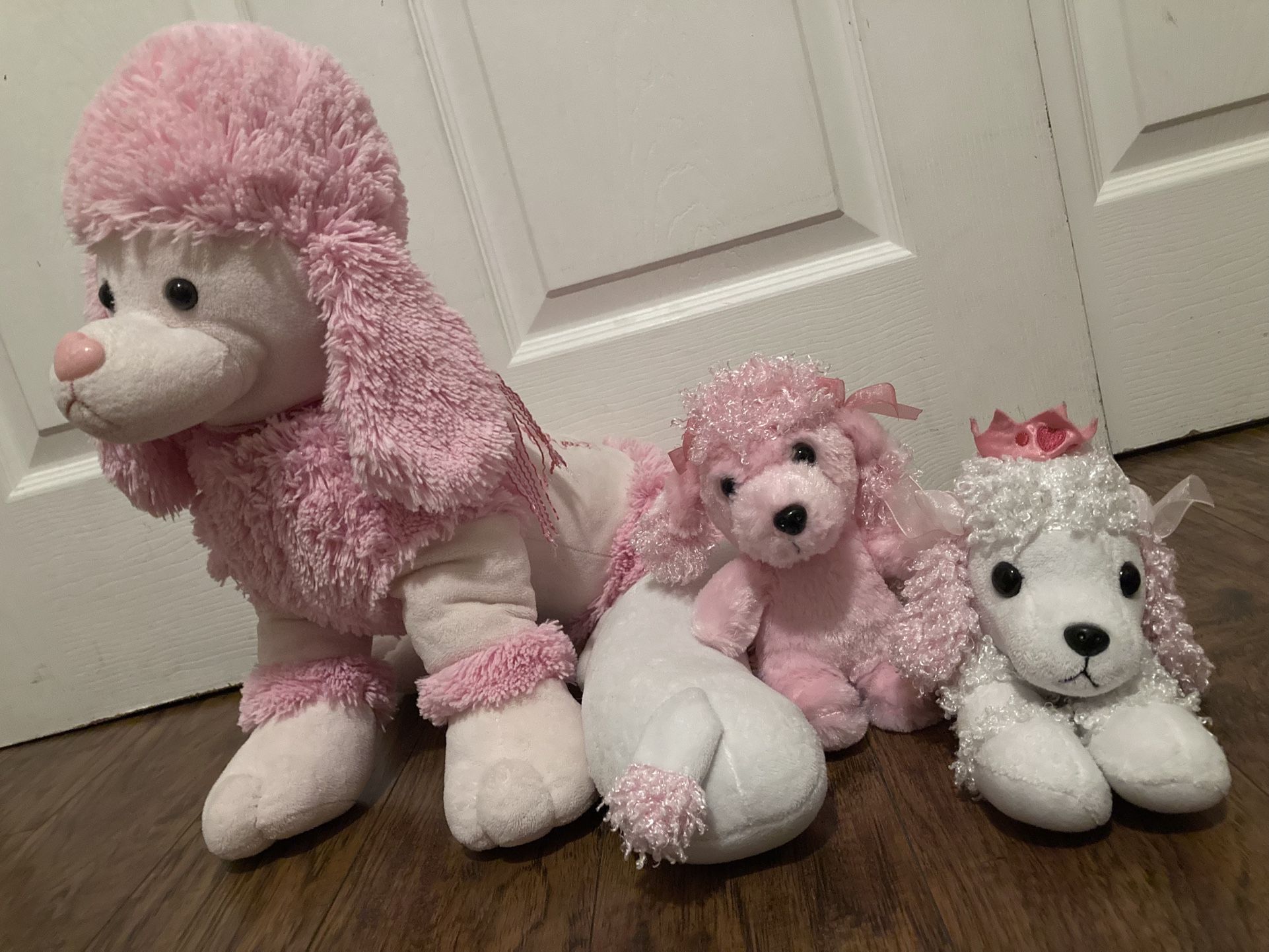 French Standard Poodle Pink Girls Puppy Dog Plush Lot Of 3 Stuffed Toys Set