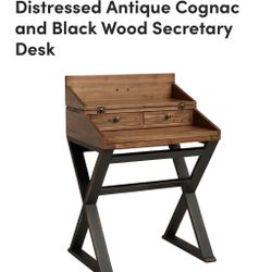 Distressed Antique Cognac and Black Wood Secretary Desk