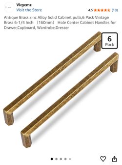 Antique Brass zinc Alloy Solid Cabinet pulls,6 Pack Vintage Brass 6-1/4 Inch （160mm） Hole Center