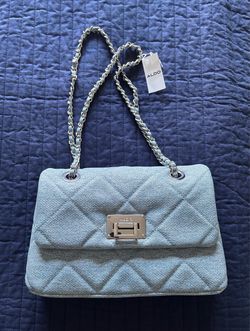 Aldo blue denim quilted crossbody bag with chain strap