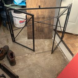 Folding Desk Dark Wood Grain Top Black Steel Frame