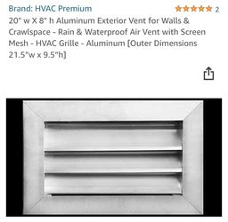 20" w X 8" h Aluminum Exterior Vent for Walls & Crawlspace - Rain & Waterproof Air Vent with Screen Mesh - HVAC Grille - Aluminum [Outer Dimensions 21