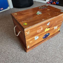 Vintage Wood Toy Chest with Handpainted Animal Decals