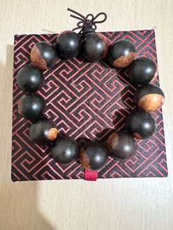 Bracelet Ebony Wood 20mm Beads Yin and Yang Feng Shui Lucky Stretch Hand String
