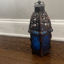 Blue Candle Holder With Door