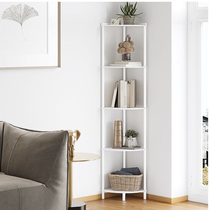 5 Tier Corner Shelf Stand, White