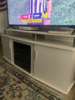 White TV Stand with Electric Fireplace Insert