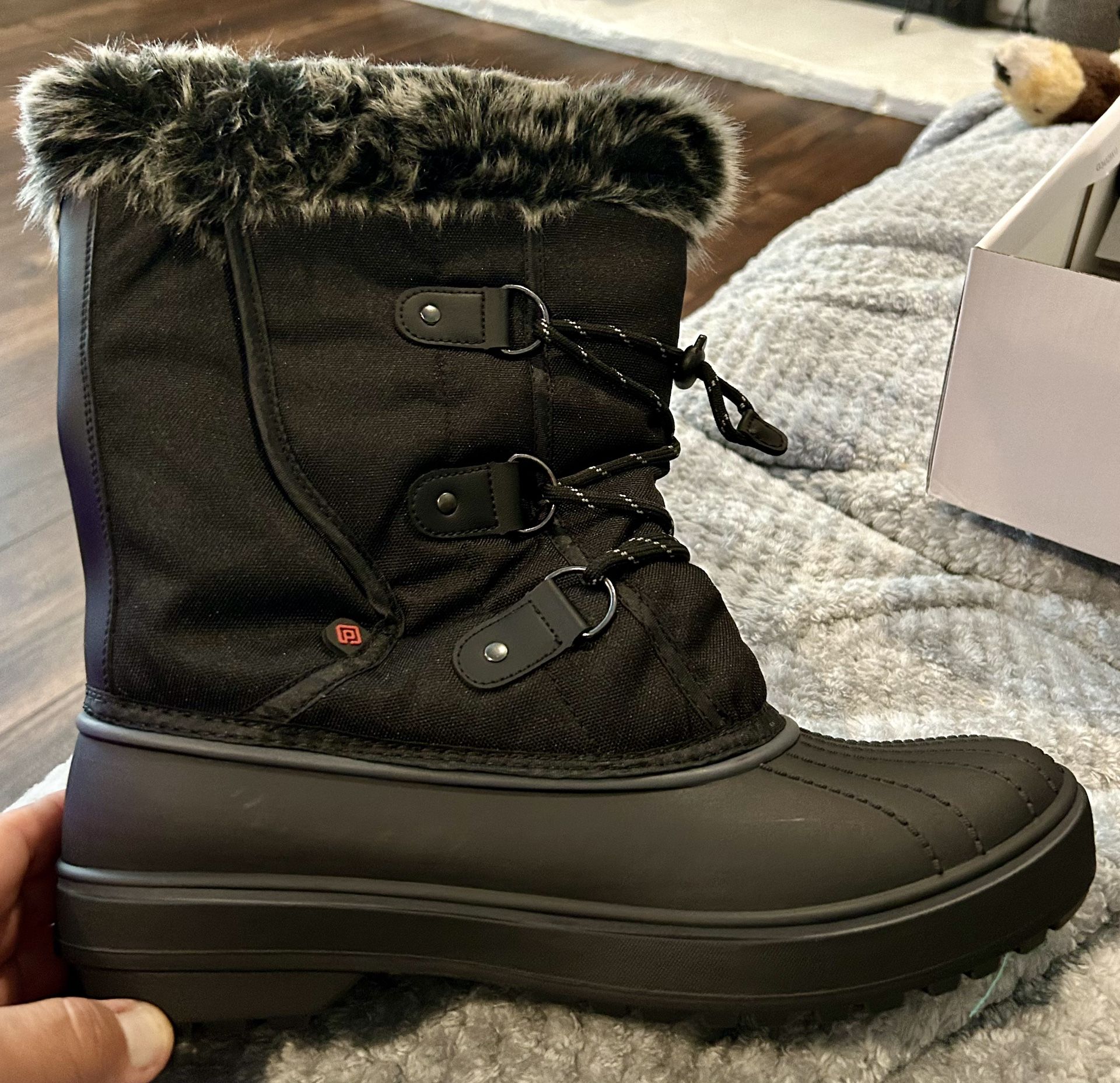 Dream Paris Woman’s Black Snow/ Rain Boots, Faux Fur, Mid calf , 10 Inch Tall , Size 12 ( Brand New)