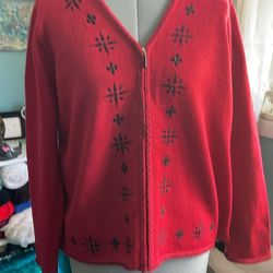 Red Embroidered Sweater 