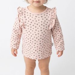 Tahari Baby Pink Leopard Print Organic Cotton Ruffle Shoulder Sweatshirt 18M