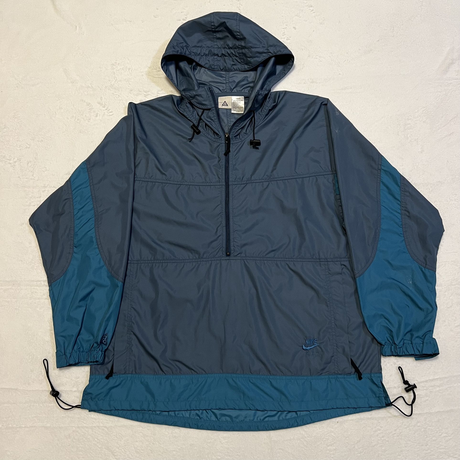 Vintage Nike ACG FIT Hooded Pullover Windbreaker Jacket Blue Size Large Y2K