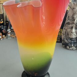 Murano Hand Blown Handkerchief Footed Vase Free Form Bubbles MCM VTG 1970's