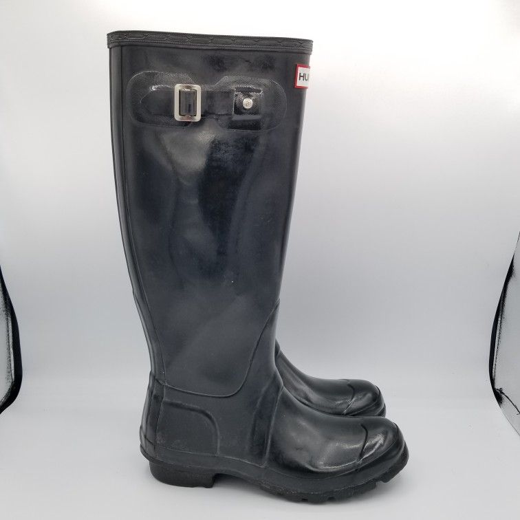 Hunter Womens Rain Boots Size 6 Original Tall Gloss Knee High Rubber Black W23616  