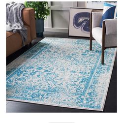 4x6 Area Rug Ivory & Teal distressed vintage Floral 