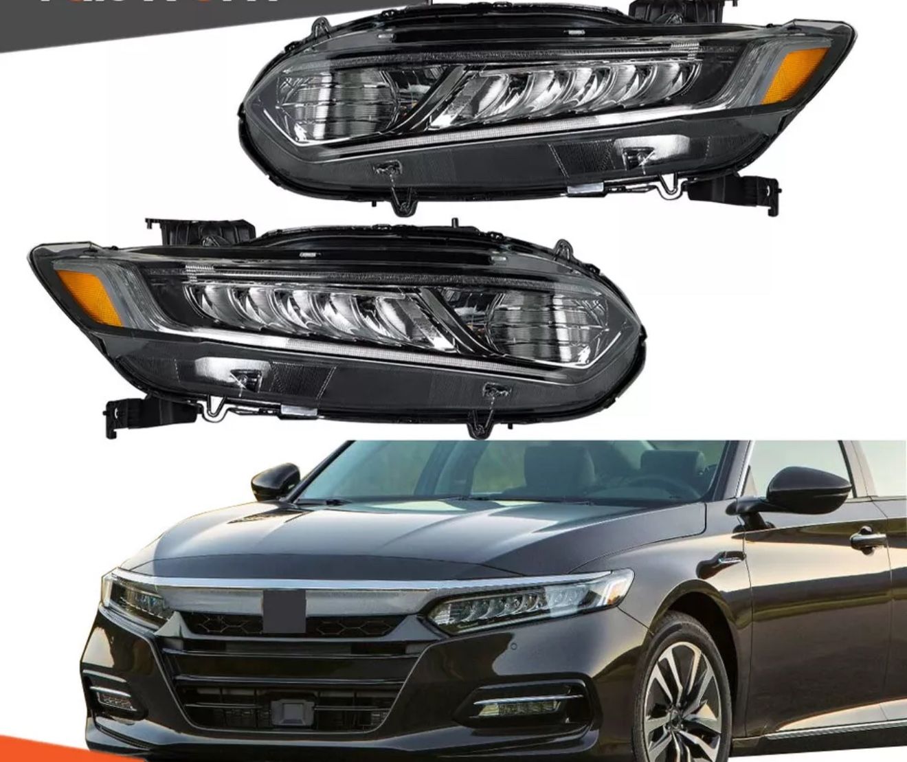 Pair Halogen w/LED DRL Headlights 2018-2020 Honda Accord Sedan Headlamps