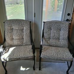 2 Refinished Outdoor Heavy Metal Chairs With Cushions