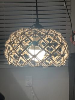 Woven Pendant Light Boho Chandelier Rustic Farmhouse Chandelier Hemp Rope Cage Basket Light Rattan Light Fixture for Dining Room Living Room Bedroom