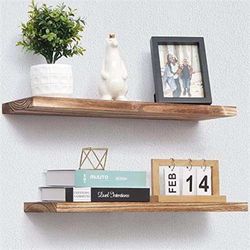 Floating Shelves, 24 Inch Wall Shelf Set of 2, Rustic Wood Shelves for Wall Storage, Wall Mounted Wooden Display Shelf for Bathroom Bedroom Kitchen  h