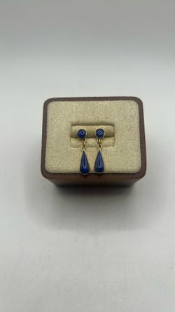 14k Yellow Gold And Lapis Lazuli Dangle Earring 
