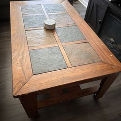 Ashley Wood + Stone Coffee Table On Wheels