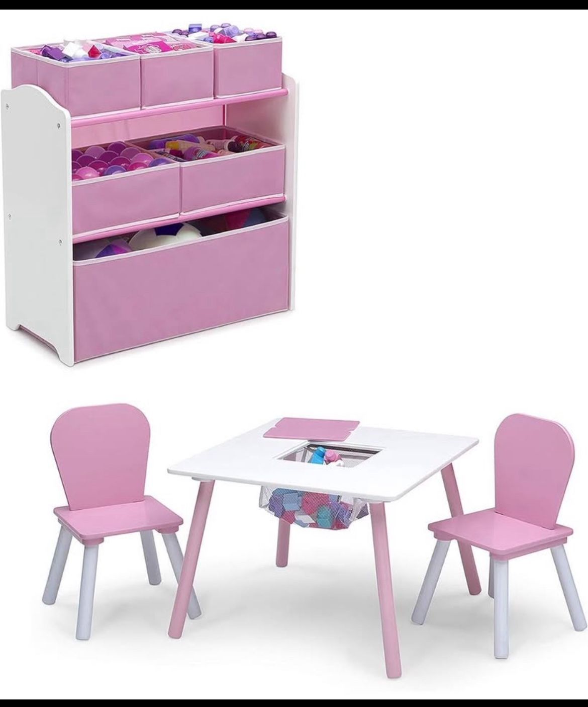 Delta Children 4-Piece Pink/White Toddler Playroom Set