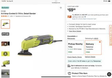 RYOBI 0.4 Amp Corded 2-7/8 in. Detail Sander