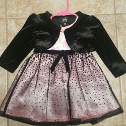 Beautiful Pink & Black Holiday Winter Dress Girls Baby Size 12 Months  