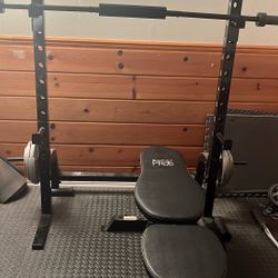 Marcy Pro Bench, Olympic Barbells + Weights