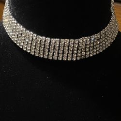 Classy Multi-Row Rhinestone Choker Necklace Clear Rhinestone
