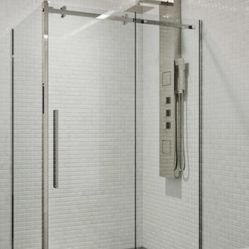 VIGO Alameda 48 in. W x 74 in. H Rectangular Sliding Frameless Corner Shower Enclosure in Stainless Steel with Clear Glass