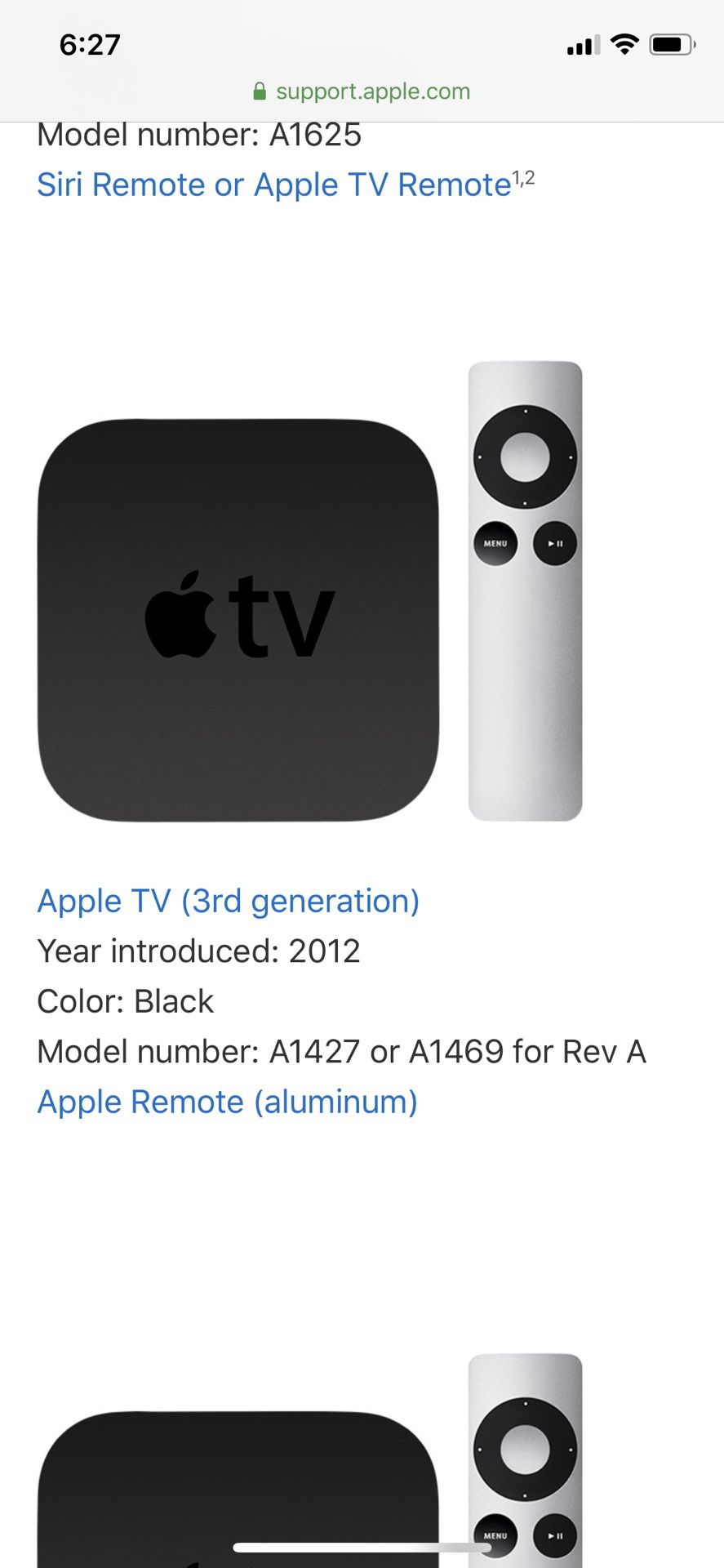 Apple TV Model # A1469 3rd Gen