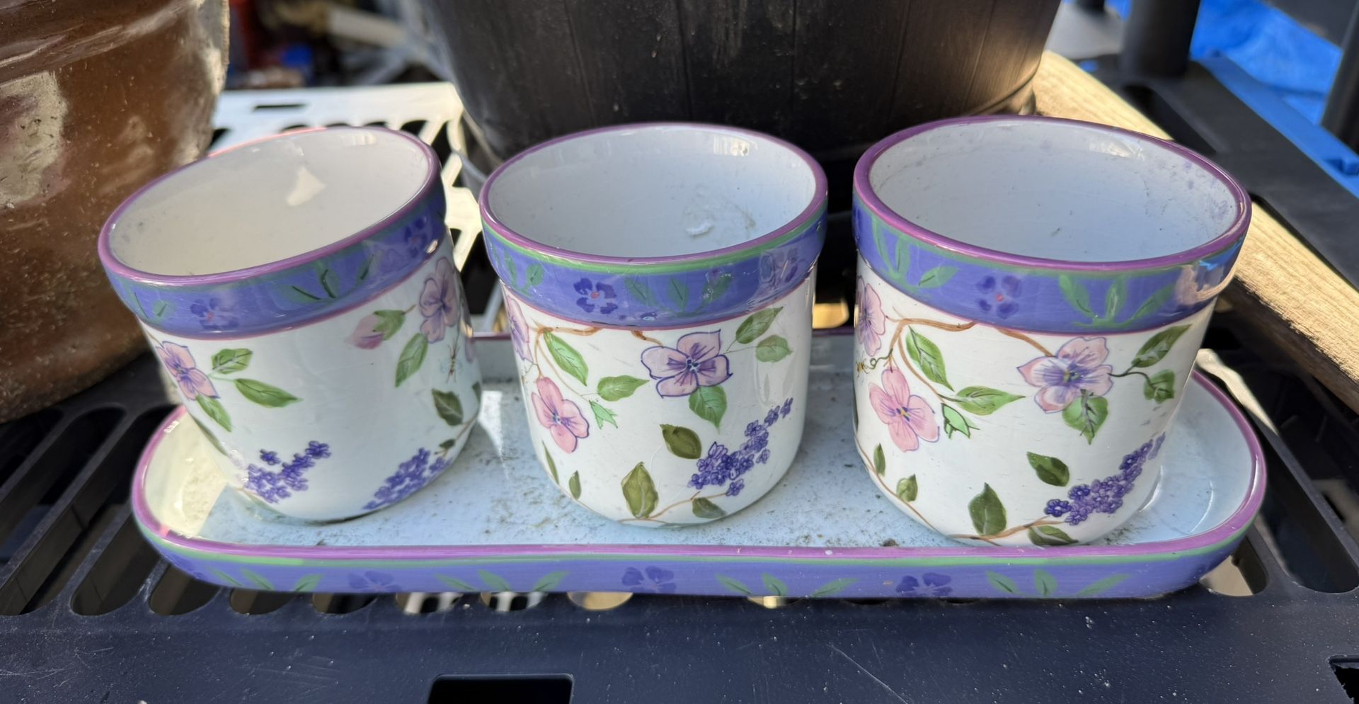 Three Plant Pots On Tray