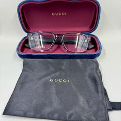  Gucci 0011O 003 Transparent Light Grey Plastic Square Eyeglasses 53mm