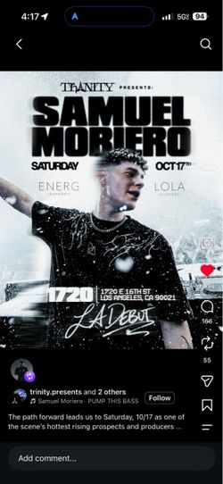 2 Tickets for Samuel Moriero 10/17 Los Angeles
