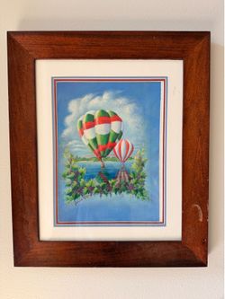 Original Hot Air Balloon Painting by Gabriele Baber – Framed – 25.25” x 21.25”