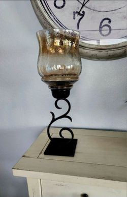 Glass Hurricane Candle Holder with Iron Stand